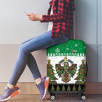 United Arab Emirates Christmas Luggage Cover with Falcon Tree Design Snowflake Pattern and National Emblem - Wonder Print Shop