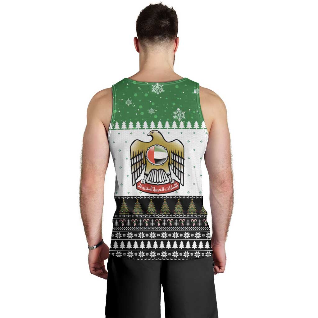 United Arab Emirates Christmas Men Tank Top with Falcon Tree Design Snowflake Pattern and National Emblem - Wonder Print Shop