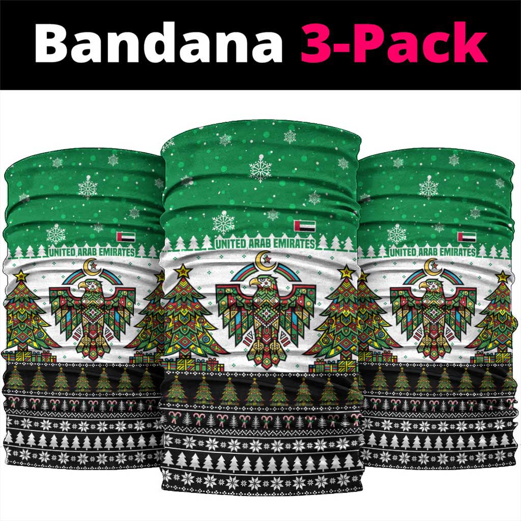 United Arab Emirates Christmas Neck Gaiter with Falcon Tree Design Snowflake Pattern and National Emblem - Wonder Print Shop
