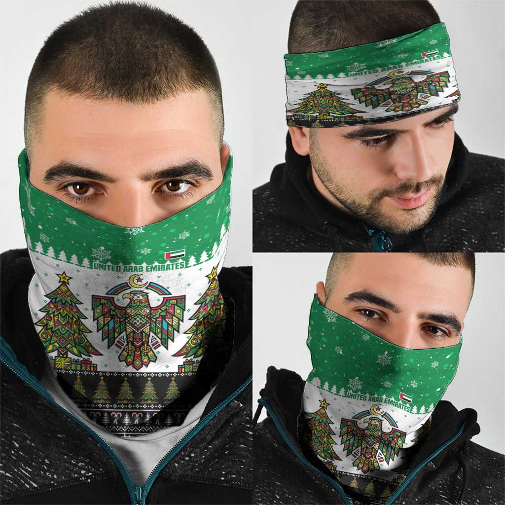 United Arab Emirates Christmas Neck Gaiter with Falcon Tree Design Snowflake Pattern and National Emblem - Wonder Print Shop