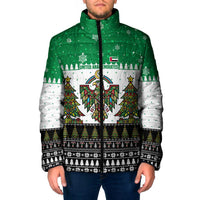 United Arab Emirates Christmas Padded Jacket with Falcon Tree Design Snowflake Pattern and National Emblem - Wonder Print Shop