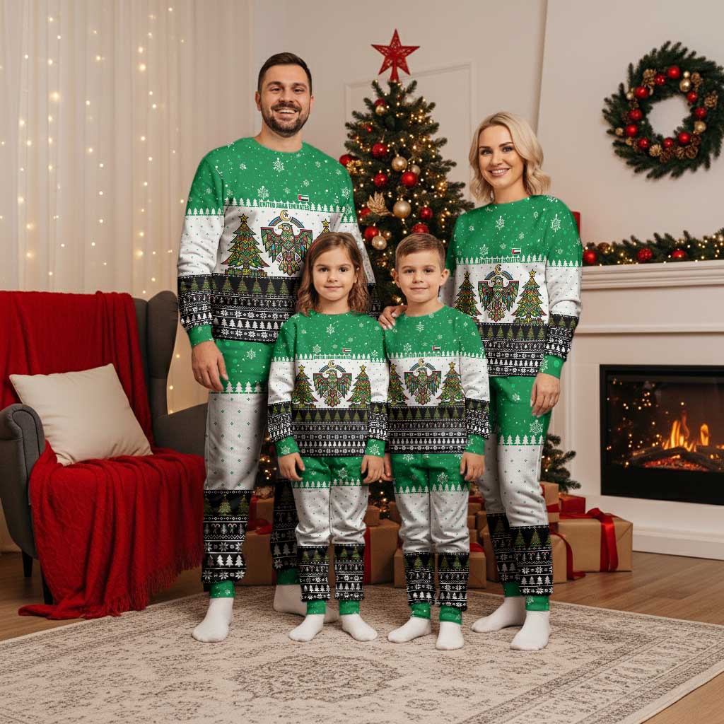 United Arab Emirates Christmas Pajama Set with Falcon Tree Design Snowflake Pattern and National Emblem - Wonder Print Shop