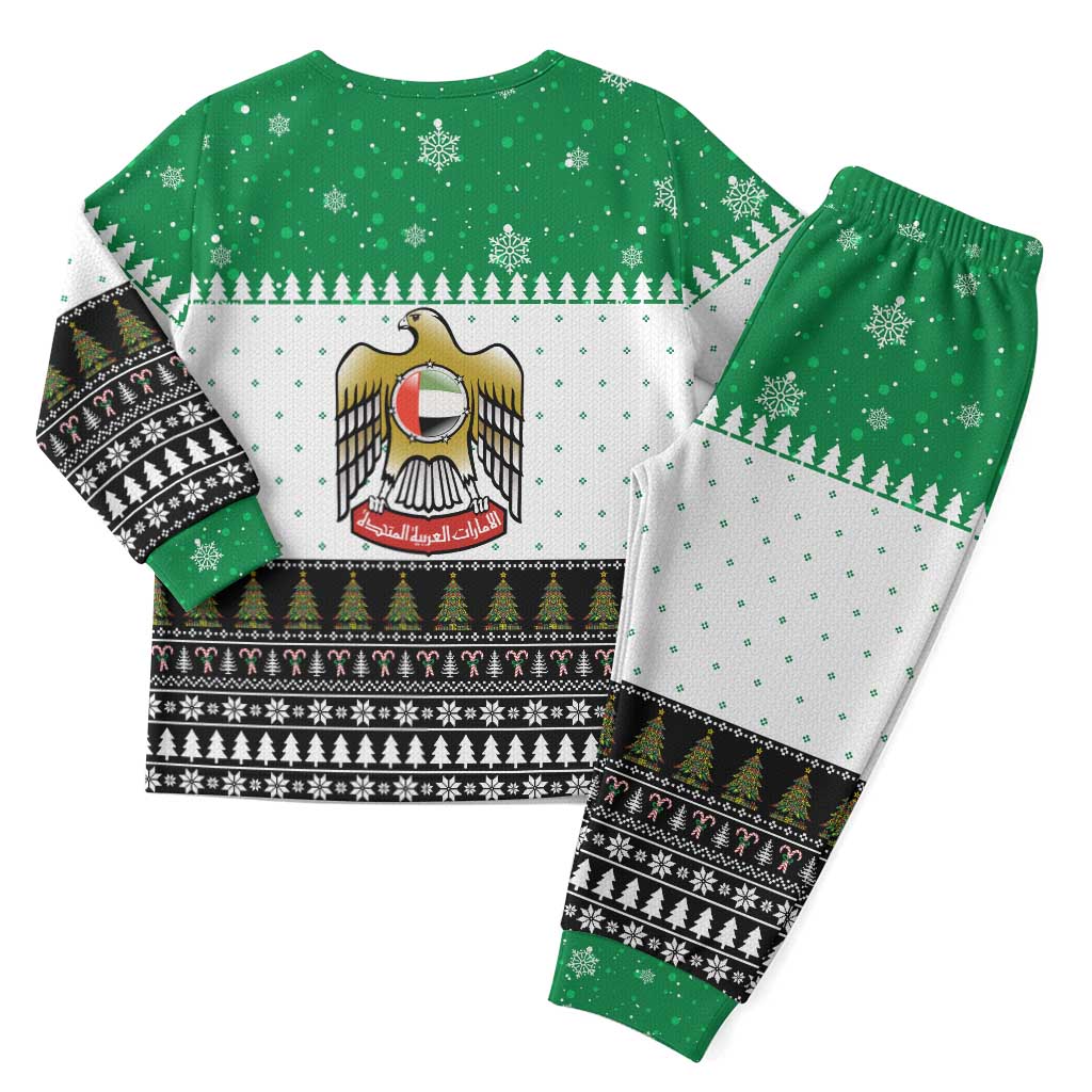 United Arab Emirates Christmas Pajama Set with Falcon Tree Design Snowflake Pattern and National Emblem - Wonder Print Shop