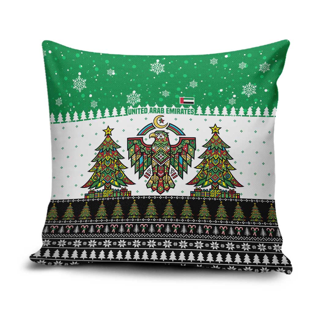 United Arab Emirates Christmas Pillow Cover with Falcon Tree Design Snowflake Pattern and National Emblem - Wonder Print Shop