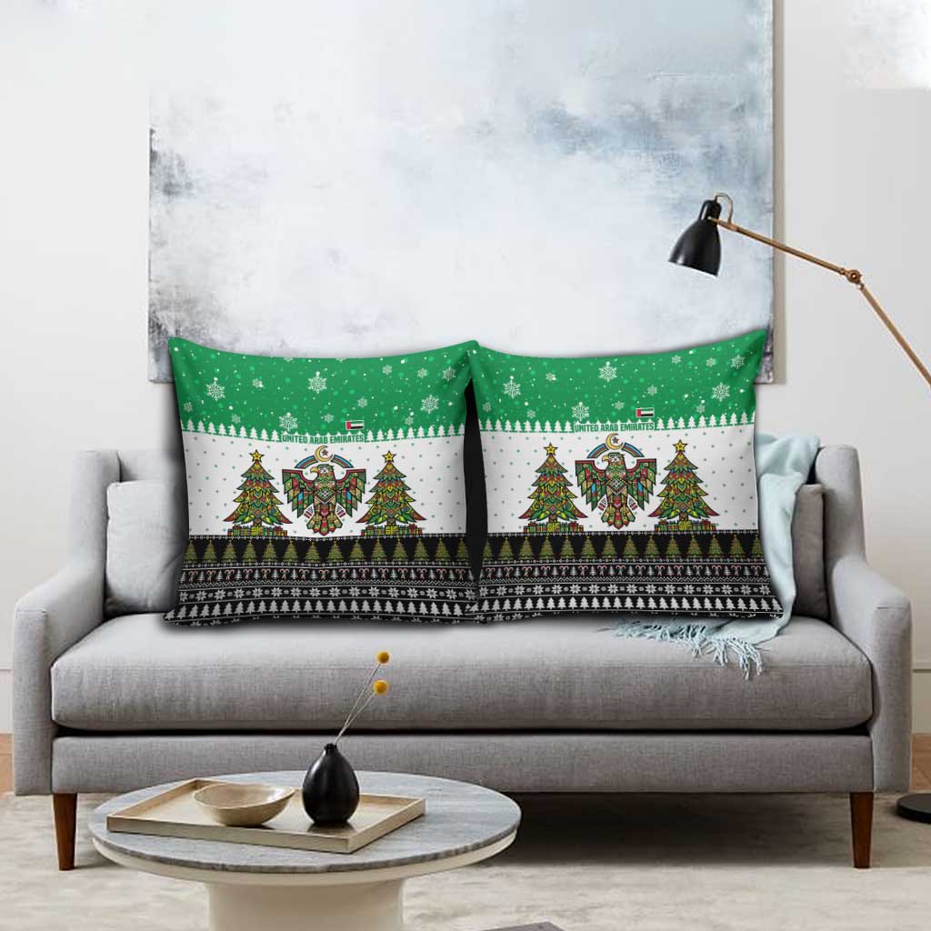 United Arab Emirates Christmas Pillow Cover with Falcon Tree Design Snowflake Pattern and National Emblem - Wonder Print Shop