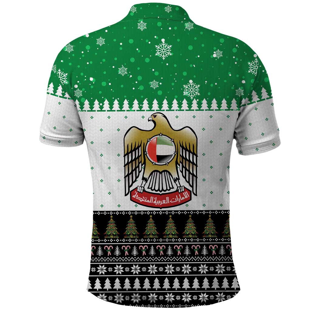 United Arab Emirates Christmas Polo Shirt with Falcon Tree Design Snowflake Pattern and National Emblem - Wonder Print Shop