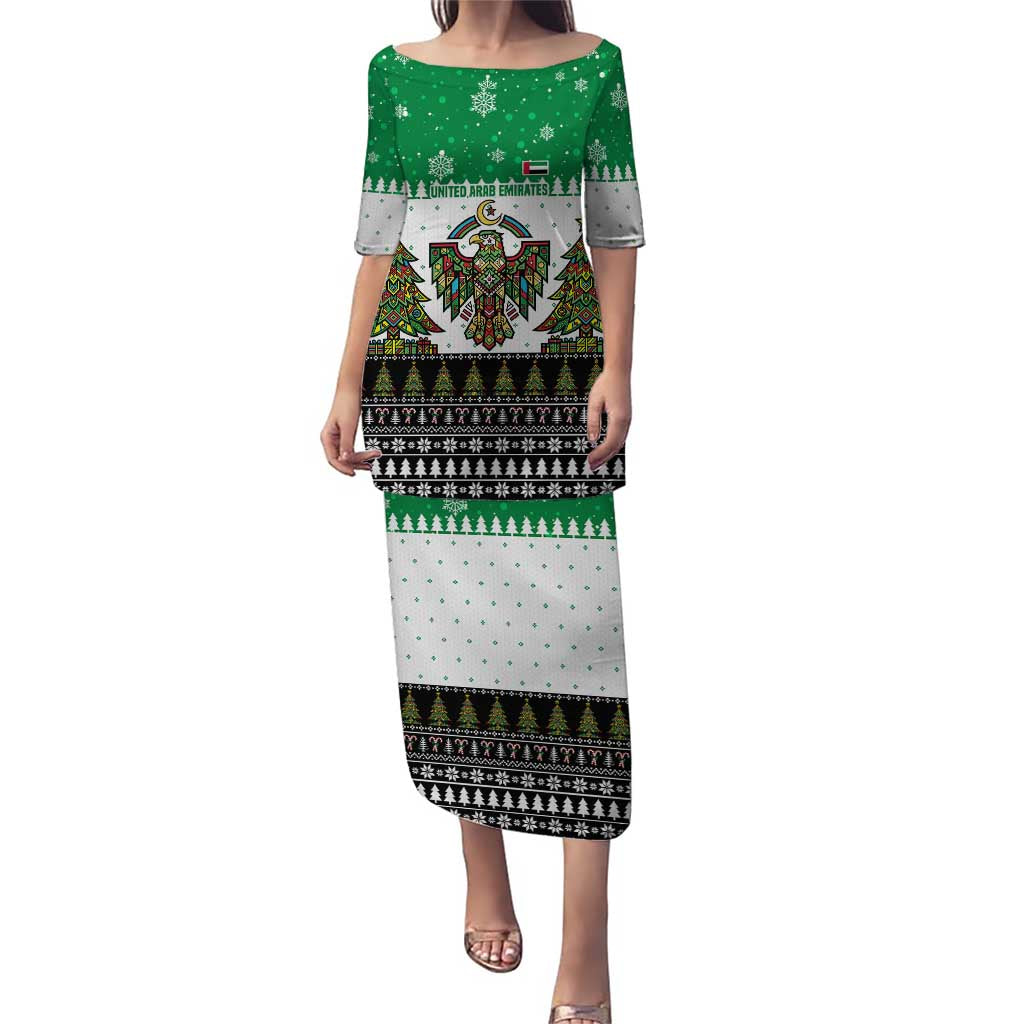 United Arab Emirates Christmas Puletasi with Falcon Tree Design Snowflake Pattern and National Emblem - Wonder Print Shop