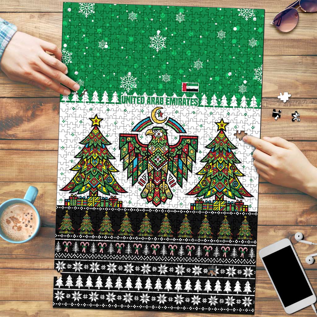 United Arab Emirates Christmas Puzzle with Falcon Tree Design Snowflake Pattern and National Emblem - Wonder Print Shop