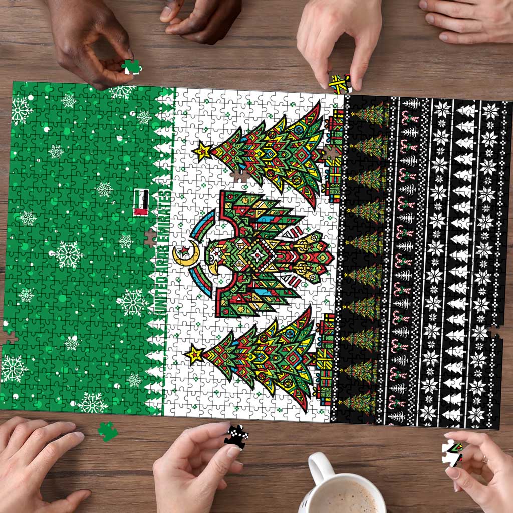 United Arab Emirates Christmas Puzzle with Falcon Tree Design Snowflake Pattern and National Emblem - Wonder Print Shop