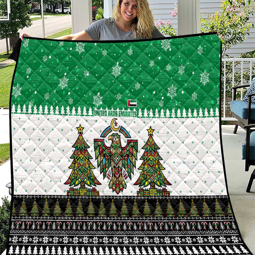 United Arab Emirates Christmas Quilt with Falcon Tree Design Snowflake Pattern and National Emblem - Wonder Print Shop