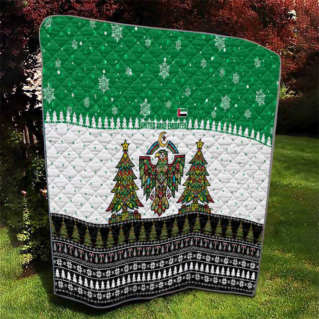 United Arab Emirates Christmas Quilt with Falcon Tree Design Snowflake Pattern and National Emblem - Wonder Print Shop