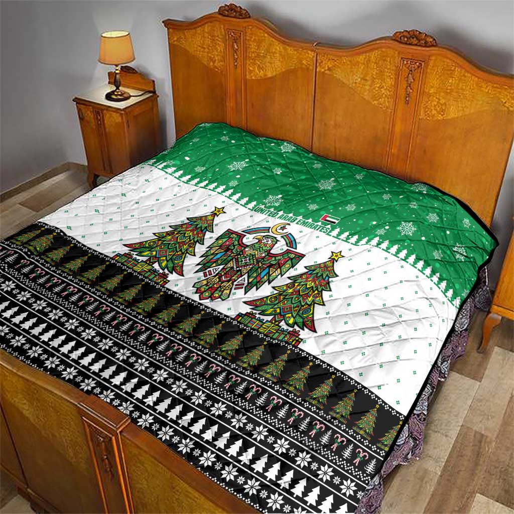 United Arab Emirates Christmas Quilt with Falcon Tree Design Snowflake Pattern and National Emblem - Wonder Print Shop