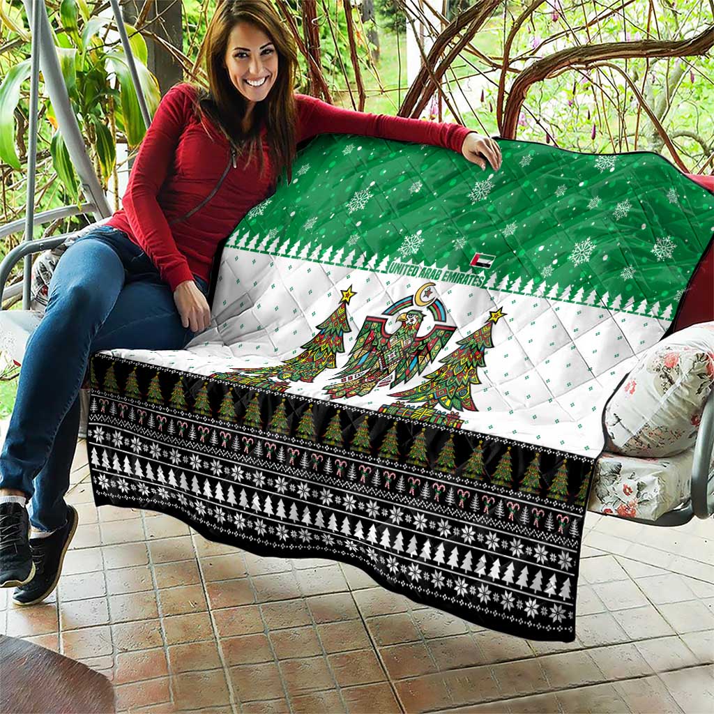 United Arab Emirates Christmas Quilt with Falcon Tree Design Snowflake Pattern and National Emblem - Wonder Print Shop