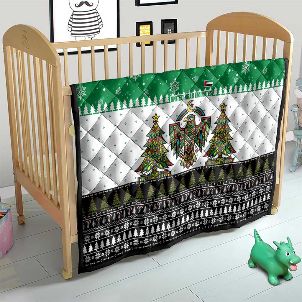United Arab Emirates Christmas Quilt with Falcon Tree Design Snowflake Pattern and National Emblem - Wonder Print Shop