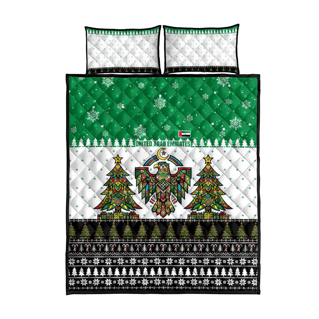 United Arab Emirates Christmas Quilt Bed Set with Falcon Tree Design Snowflake Pattern and National Emblem - Wonder Print Shop