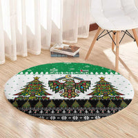 United Arab Emirates Christmas Round Carpet with Falcon Tree Design Snowflake Pattern and National Emblem - Wonder Print Shop