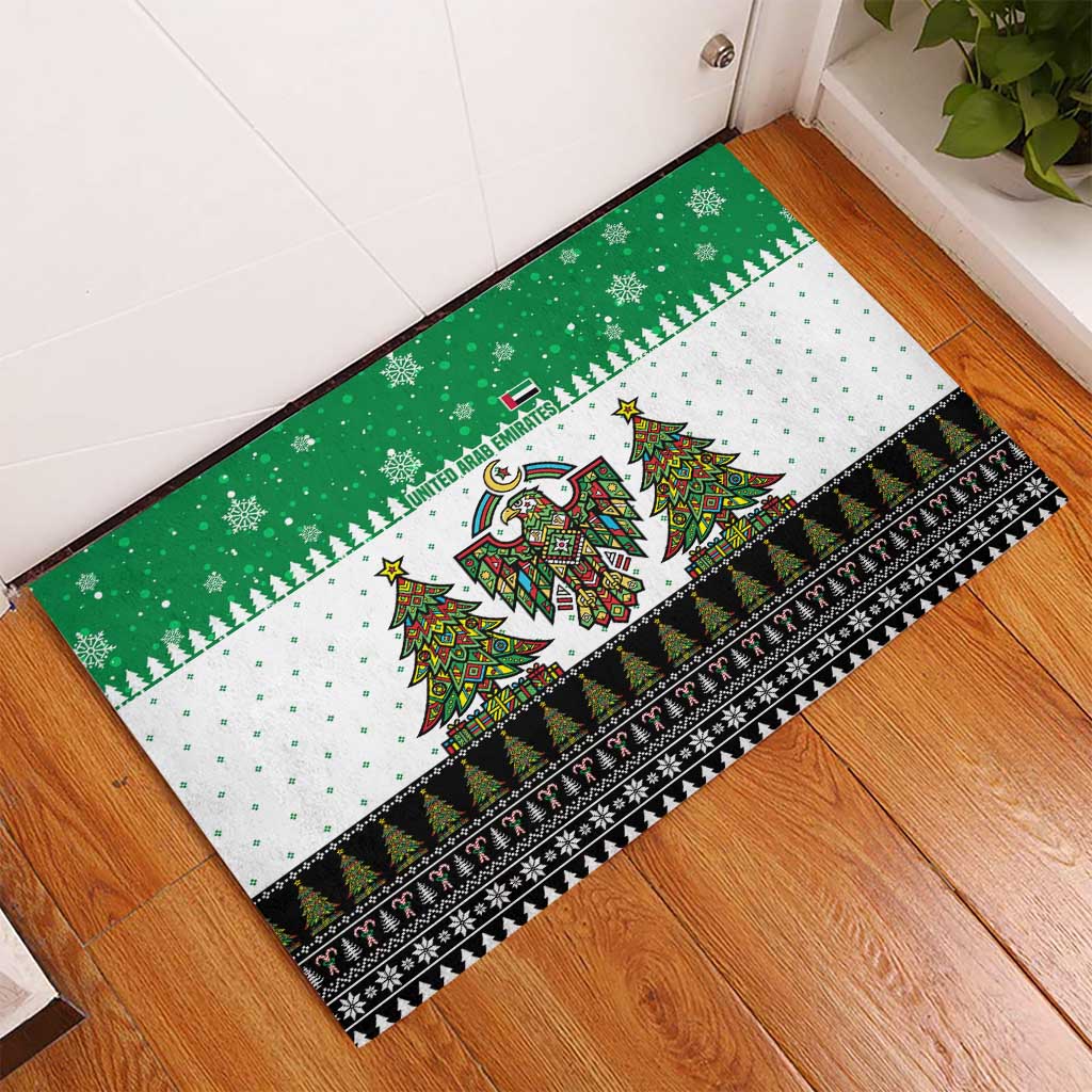 United Arab Emirates Christmas Rubber Doormat with Falcon Tree Design Snowflake Pattern and National Emblem - undefined