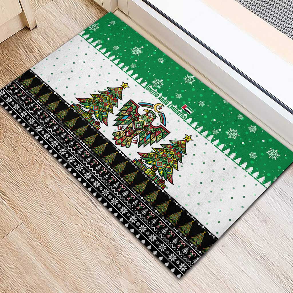 United Arab Emirates Christmas Rubber Doormat with Falcon Tree Design Snowflake Pattern and National Emblem - undefined