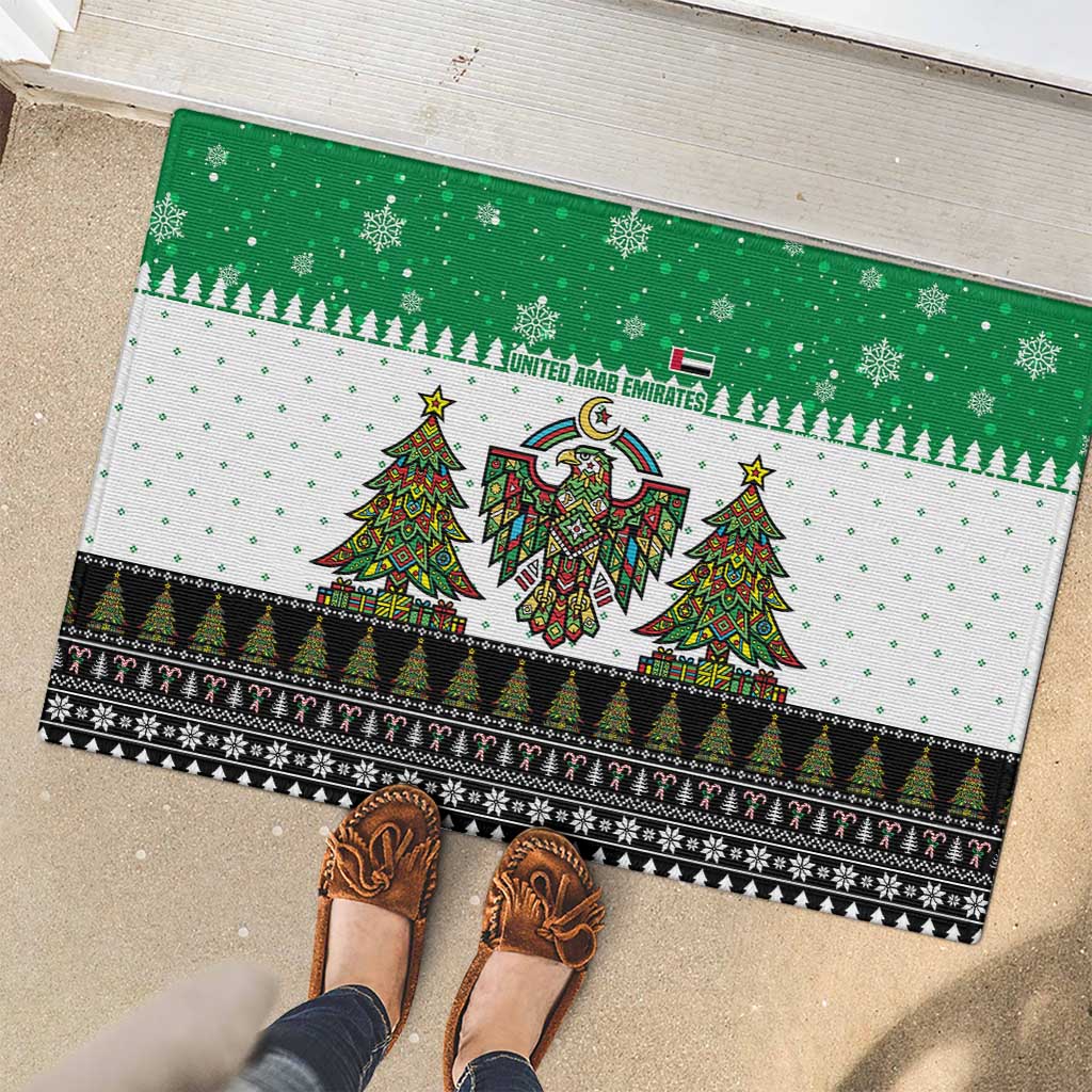 United Arab Emirates Christmas Rubber Doormat with Falcon Tree Design Snowflake Pattern and National Emblem - undefined