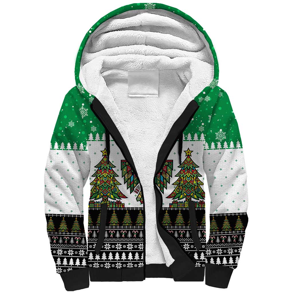 United Arab Emirates Christmas Sherpa Hoodie with Falcon Tree Design Snowflake Pattern and National Emblem - Wonder Print Shop