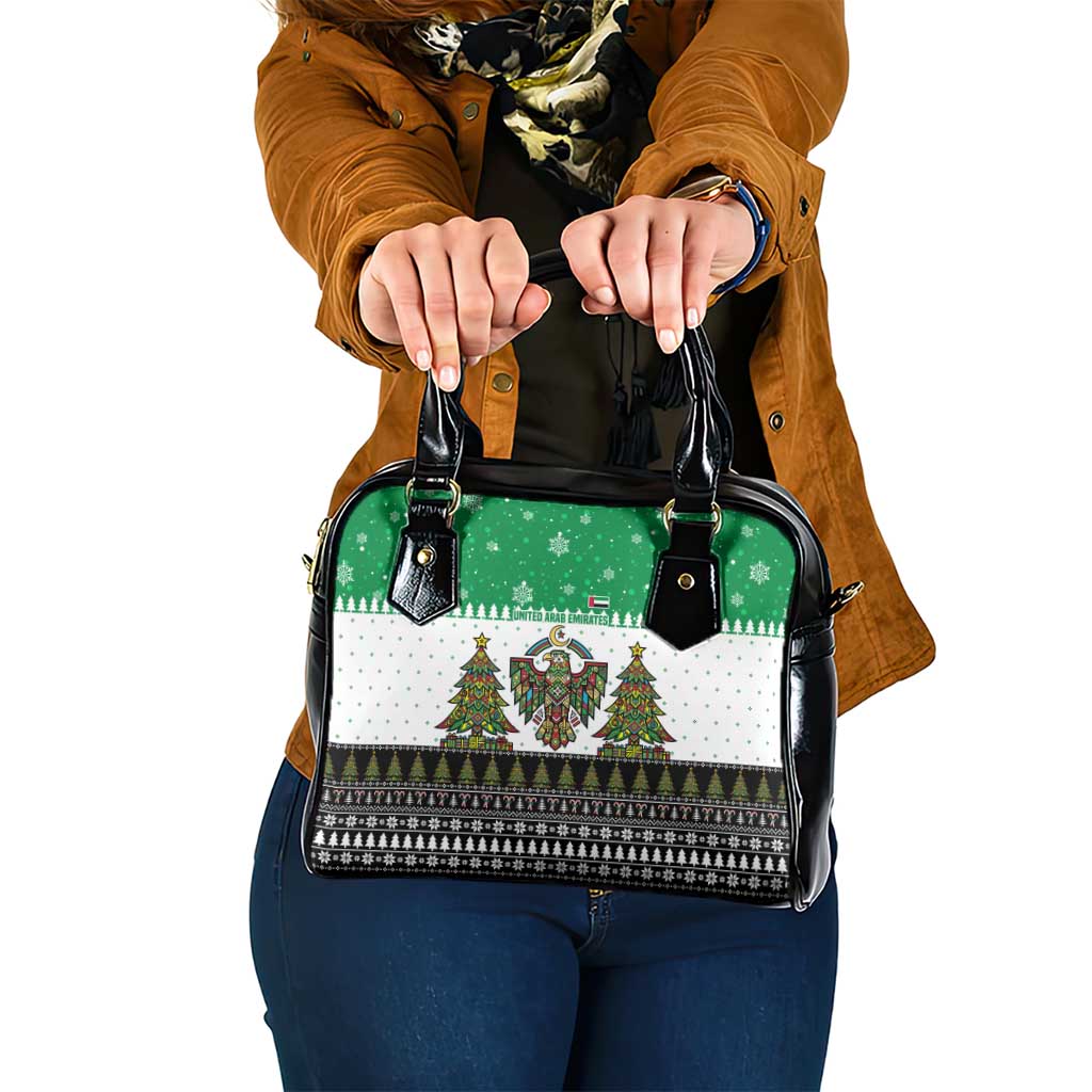 United Arab Emirates Christmas Shoulder Handbag with Falcon Tree Design Snowflake Pattern and National Emblem - Wonder Print Shop