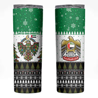 United Arab Emirates Christmas Skinny Tumbler with Falcon Tree Design Snowflake Pattern and National Emblem - Wonder Print Shop