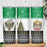 United Arab Emirates Christmas Skinny Tumbler with Falcon Tree Design Snowflake Pattern and National Emblem - Wonder Print Shop