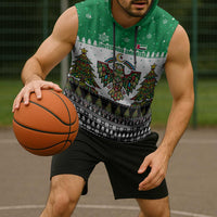 United Arab Emirates Christmas Sleeveless Hoodie with Falcon Tree Design Snowflake Pattern and National Emblem - Wonder Print Shop