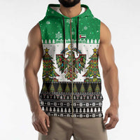United Arab Emirates Christmas Sleeveless Zip Hoodie with Falcon Tree Design Snowflake Pattern and National Emblem - Wonder Print Shop
