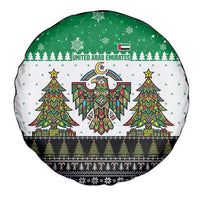 United Arab Emirates Christmas Spare Tire Cover with Falcon Tree Design Snowflake Pattern and National Emblem - Wonder Print Shop