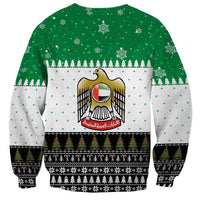 United Arab Emirates Christmas Sweatshirt with Falcon Tree Design Snowflake Pattern and National Emblem - Wonder Print Shop
