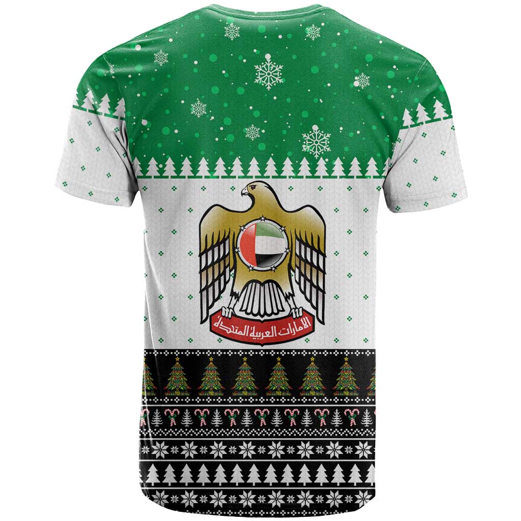 United Arab Emirates Christmas T Shirt with Falcon Tree Design Snowflake Pattern and National Emblem - Wonder Print Shop