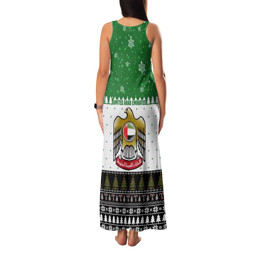 United Arab Emirates Christmas Tank Maxi Dress with Falcon Tree Design Snowflake Pattern and National Emblem - Wonder Print Shop