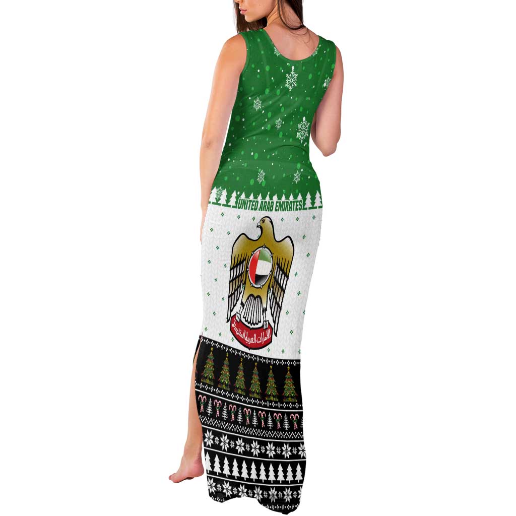United Arab Emirates Christmas Tank Maxi Dress with Falcon Tree Design Snowflake Pattern and National Emblem - Wonder Print Shop