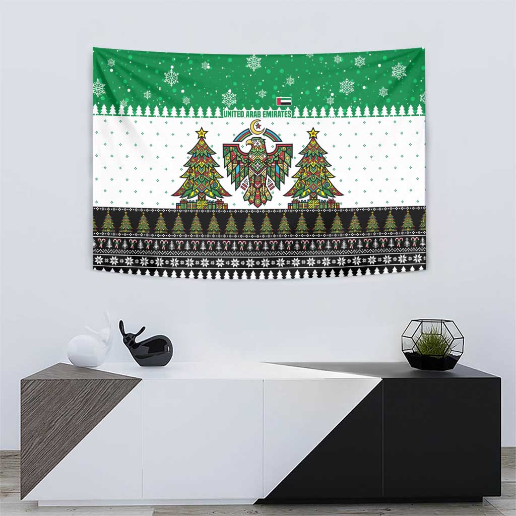 United Arab Emirates Christmas Tapestry with Falcon Tree Design Snowflake Pattern and National Emblem - Wonder Print Shop