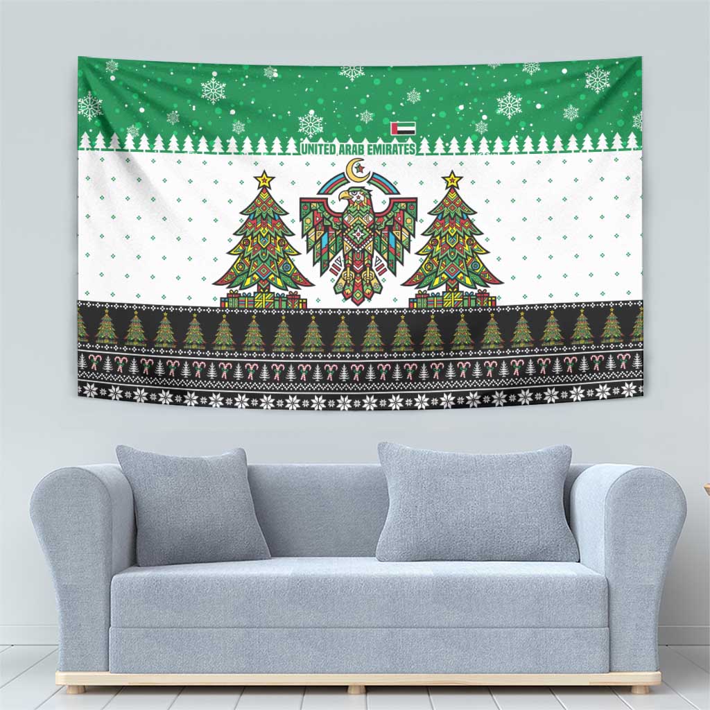 United Arab Emirates Christmas Tapestry with Falcon Tree Design Snowflake Pattern and National Emblem - Wonder Print Shop
