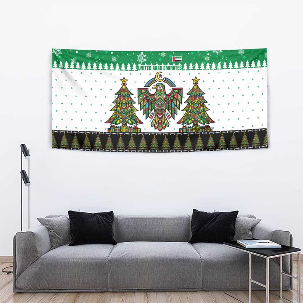 United Arab Emirates Christmas Tapestry with Falcon Tree Design Snowflake Pattern and National Emblem - Wonder Print Shop