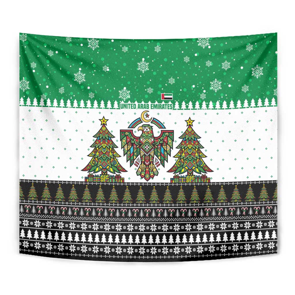 United Arab Emirates Christmas Tapestry with Falcon Tree Design Snowflake Pattern and National Emblem - Wonder Print Shop