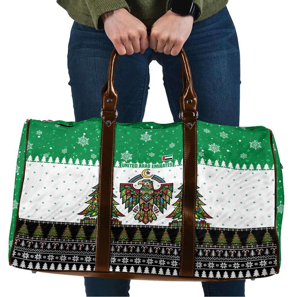 United Arab Emirates Christmas Travel Bag with Falcon Tree Design Snowflake Pattern and National Emblem - Wonder Print Shop