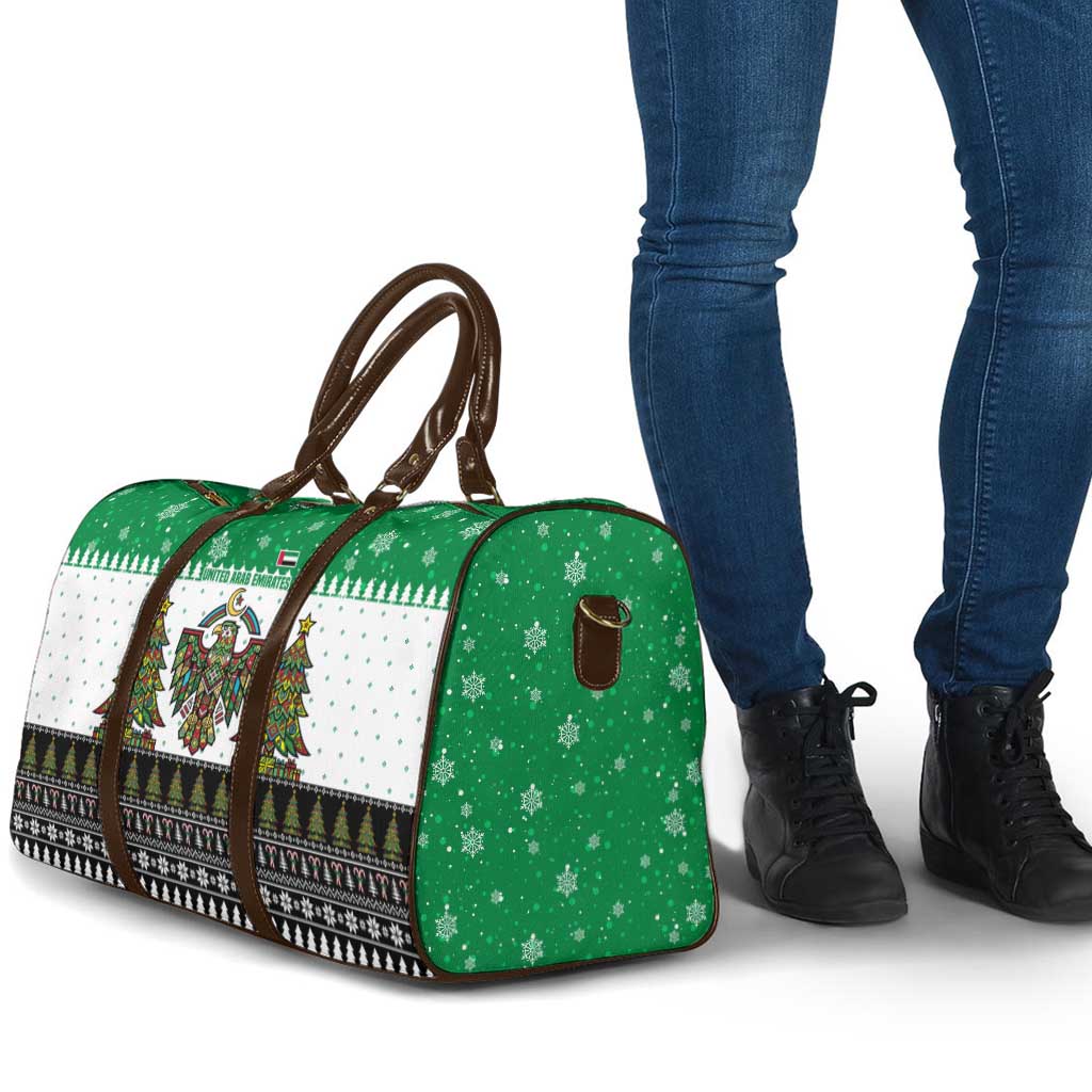 United Arab Emirates Christmas Travel Bag with Falcon Tree Design Snowflake Pattern and National Emblem - Wonder Print Shop