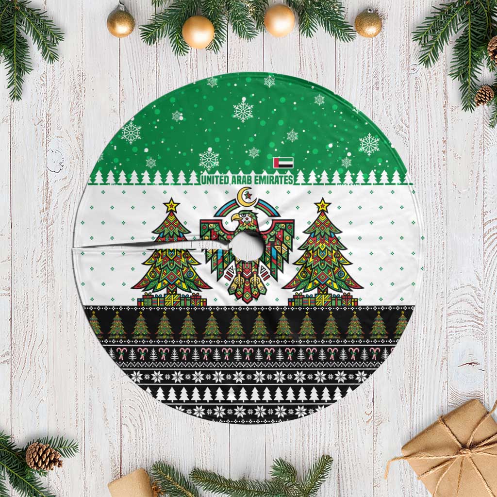 United Arab Emirates Christmas Tree Skirt with Falcon Tree Design Snowflake Pattern and National Emblem - Wonder Print Shop
