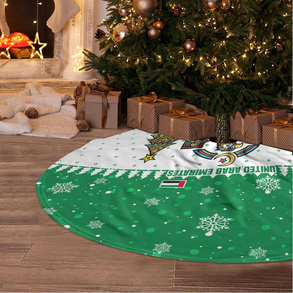 United Arab Emirates Christmas Tree Skirt with Falcon Tree Design Snowflake Pattern and National Emblem - Wonder Print Shop