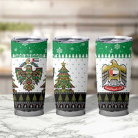 United Arab Emirates Christmas Tumbler Cup with Falcon Tree Design Snowflake Pattern and National Emblem - Wonder Print Shop