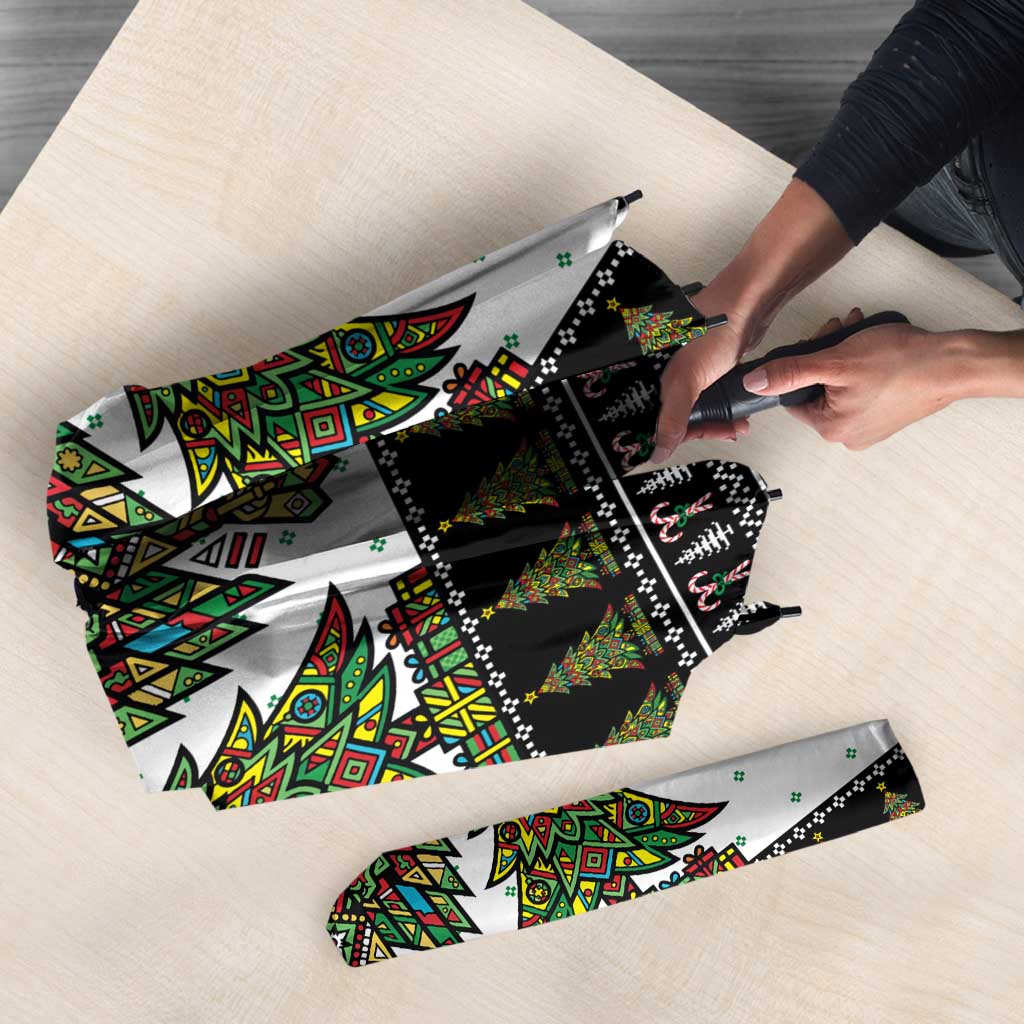 United Arab Emirates Christmas Umbrella with Falcon Tree Design Snowflake Pattern and National Emblem - Wonder Print Shop