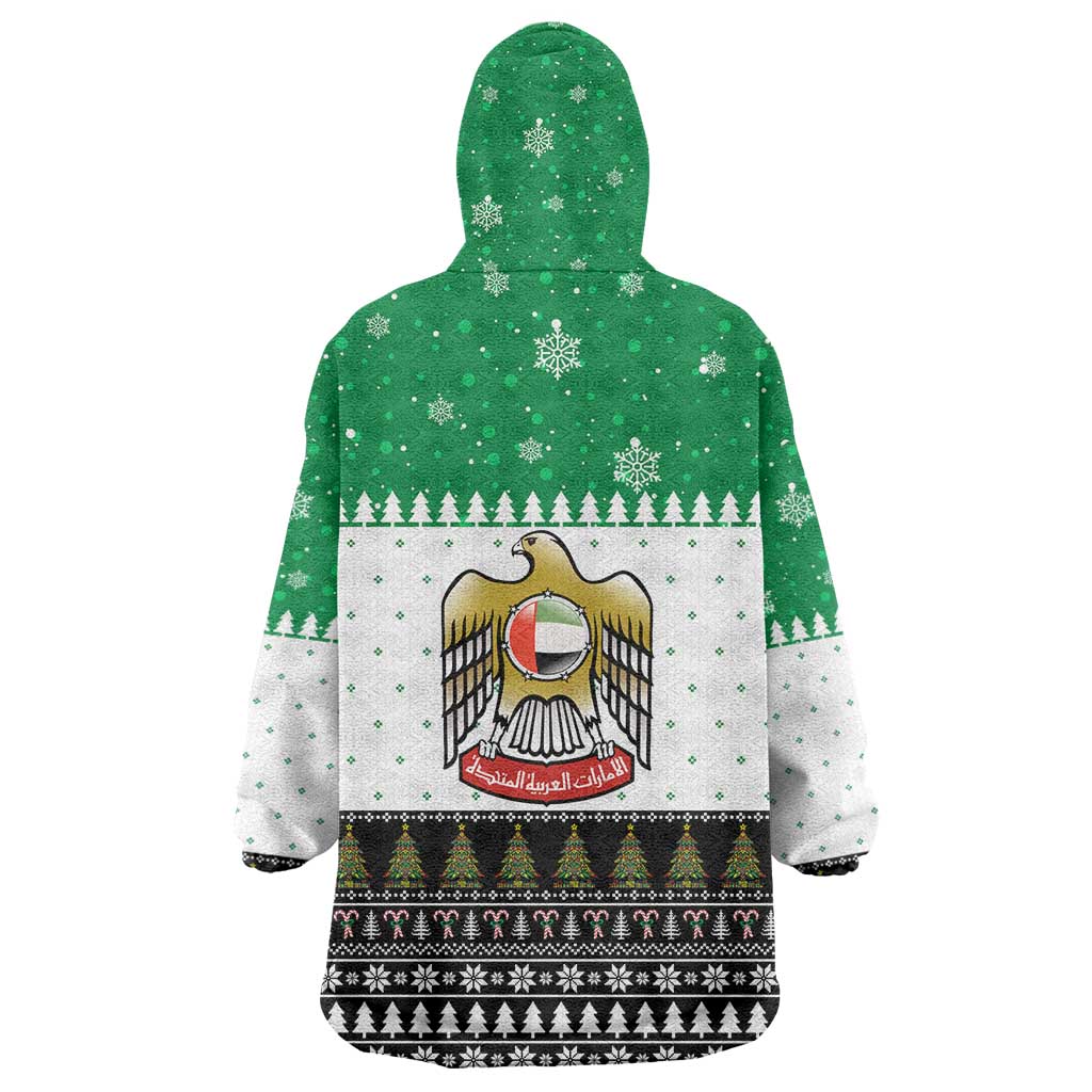 United Arab Emirates Christmas Wearable Blanket Hoodie with Falcon Tree Design Snowflake Pattern and National Emblem - Wonder Print Shop
