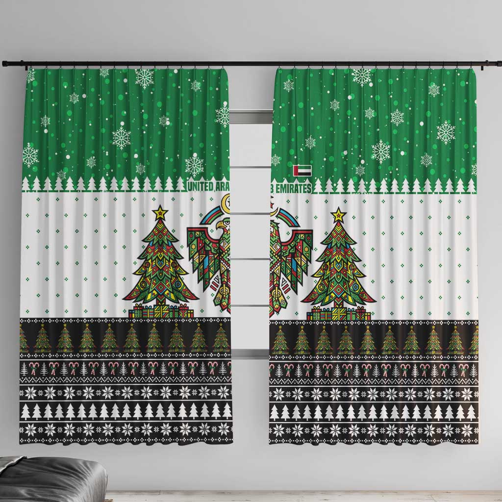 United Arab Emirates Christmas Window Curtain with Falcon Tree Design Snowflake Pattern and National Emblem - Wonder Print Shop