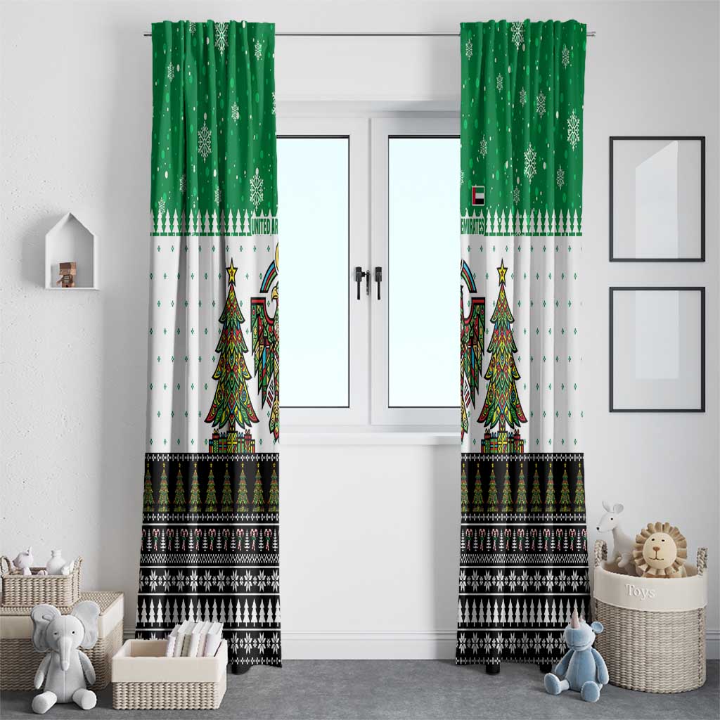 United Arab Emirates Christmas Window Curtain with Falcon Tree Design Snowflake Pattern and National Emblem - Wonder Print Shop