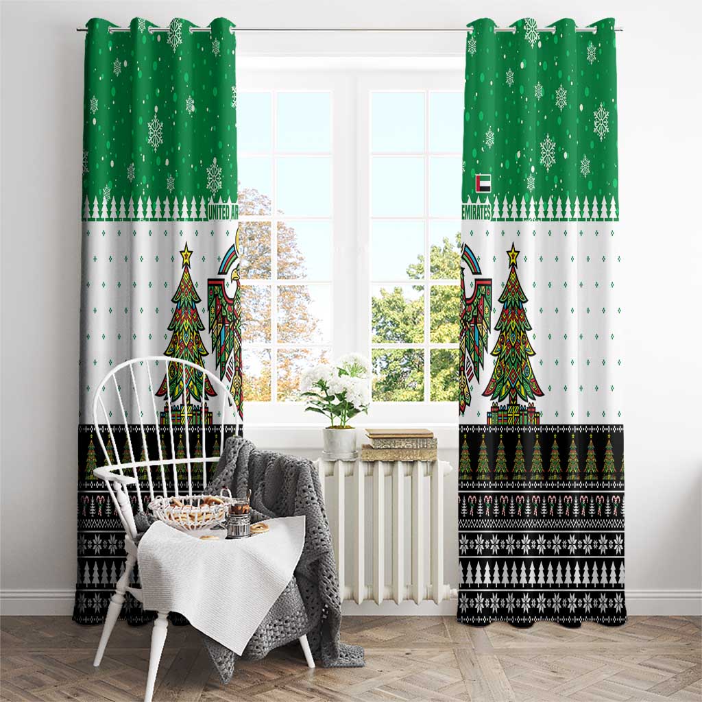 United Arab Emirates Christmas Window Curtain with Falcon Tree Design Snowflake Pattern and National Emblem - Wonder Print Shop