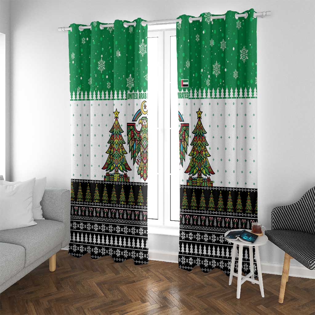 United Arab Emirates Christmas Window Curtain with Falcon Tree Design Snowflake Pattern and National Emblem - Wonder Print Shop