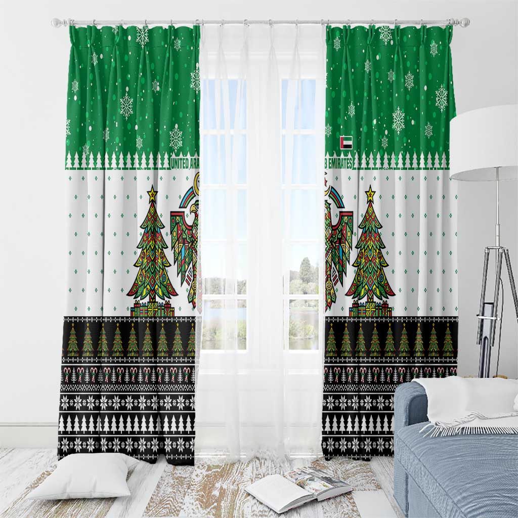 United Arab Emirates Christmas Window Curtain with Falcon Tree Design Snowflake Pattern and National Emblem - Wonder Print Shop